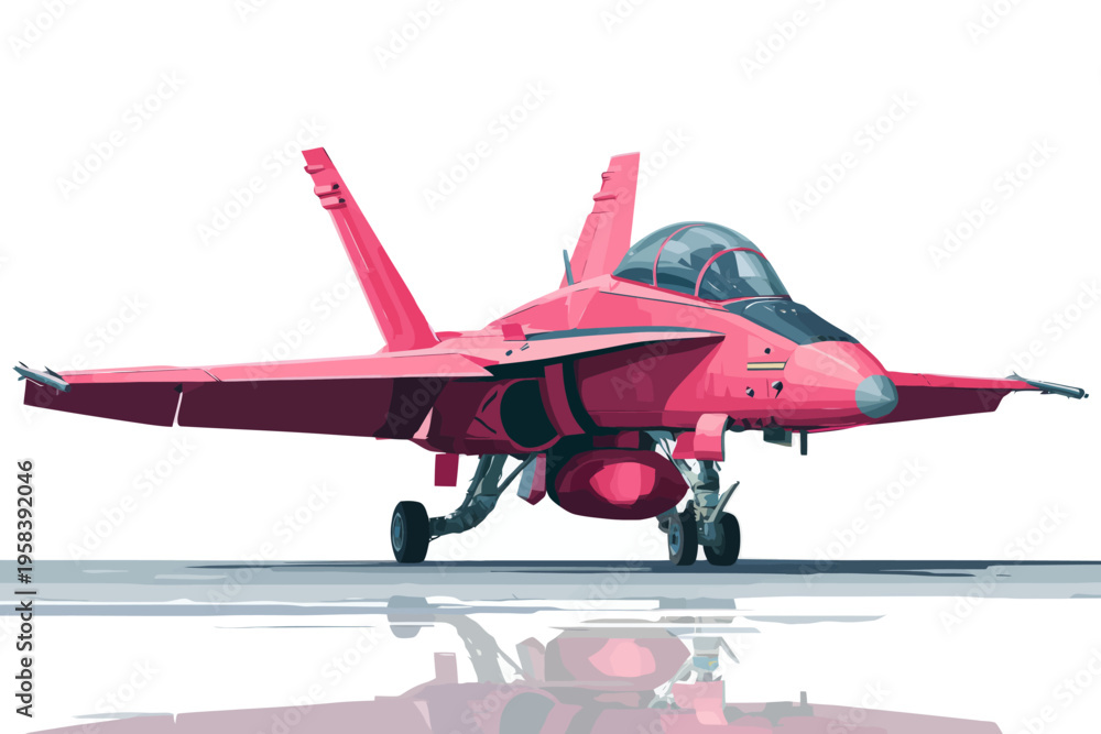 Fototapeta premium Sleek pink fighter jet on runway - modern military aircraft design