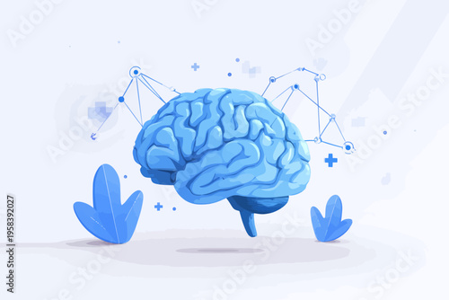 Futuristic digital brain with neural network connections on blue background