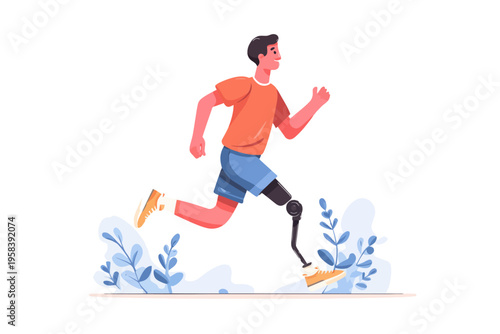 Young caucasian male runner with prosthetic leg exercising outdoors