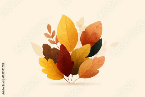Autumn leaves bouquet with vibrant fall colors on cream background