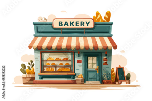 Charming bakery storefront with fresh bread and inviting decor