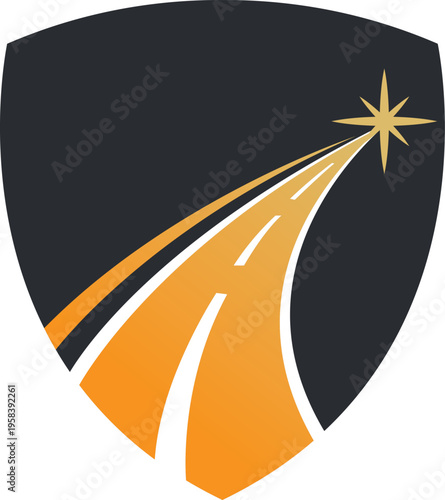 Road Highway Travel Transport Shield Logo Design