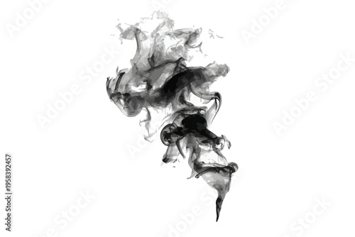 Abstract black smoke swirling on white background