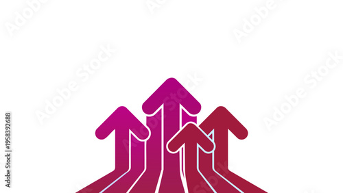 Pink upward arrows spreading in fan shape for teamwork and growth