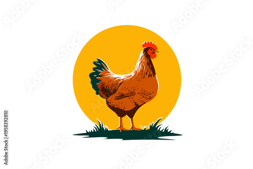 Colorful rooster silhouette against a vibrant sun circle