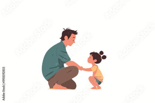 Young caucasian father and child bonding moment illustration