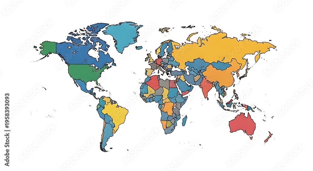 Fototapeta premium World map with colored countries