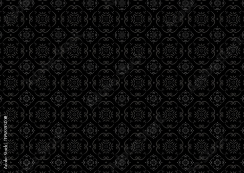 高級感のある黒のダマスク柄シームレス背景素材