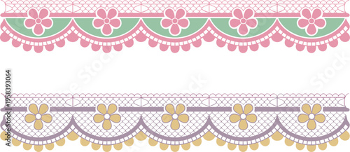 Decorative floral border patterns lace style ornamental trim design vintage vector illustration elegant seamless textile pattern design elements
