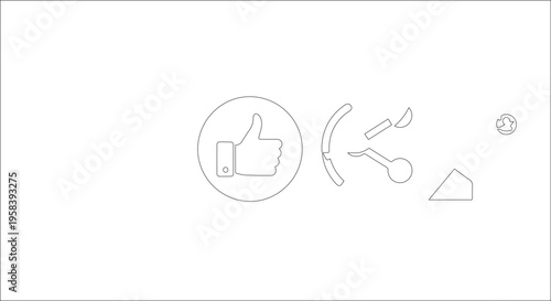 Abstract vector illustration set featuring a 3d business logo design with keys, cutlery icons, and internet communication elements for web interface buttons