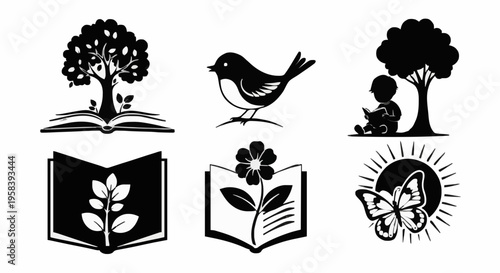 tree book bird rabbit butterfly educational set