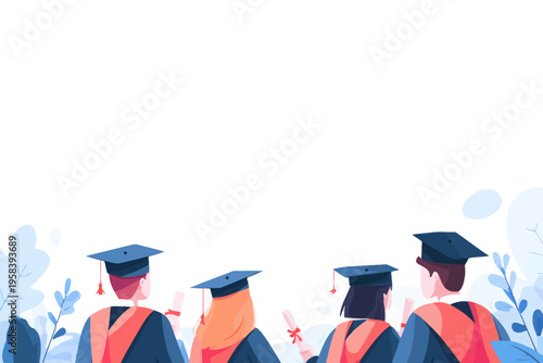 Young diverse graduates in cap and gown celebrating achievement