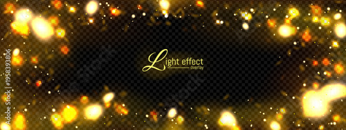 Gold firefly light background. Butterfly sparkle effect. Magic fire glow with fairy powder in night sky. Confetti glimmer in dreamy for frame. Luxury and glam stardust decoration for Christmas