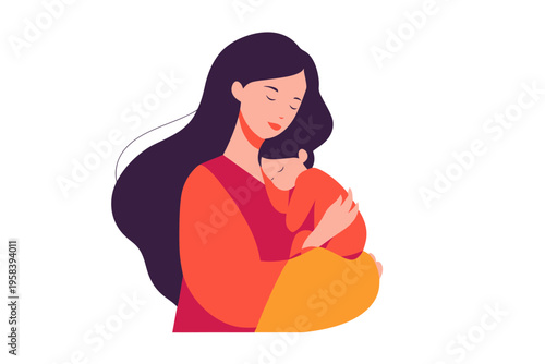 Illustration of young hispanic mother embracing child with love and warmth