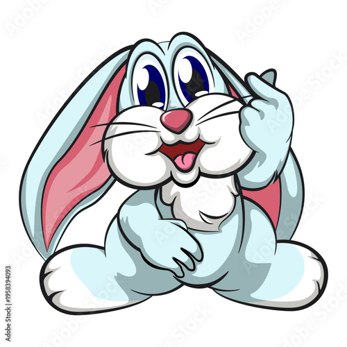 cute bunny mascot character making finger heart gesture isolated vector illustration, work of hand drawn