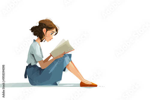 Young caucasian female reading a book outdoors in casual attire