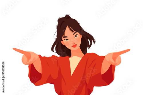 Young Woman Pointing Gesture Direction Illustration