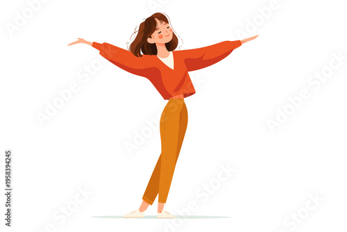 Stylized illustration of happy caucasian female in casual attire posing joyfully
