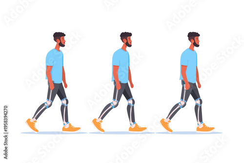 African male adult walking with prosthetic legs sequence