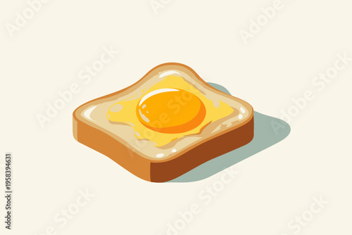 Sunny-side up egg on toast illustration with light shadow