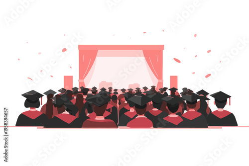 Young graduates in caps and gowns at university graduation ceremony