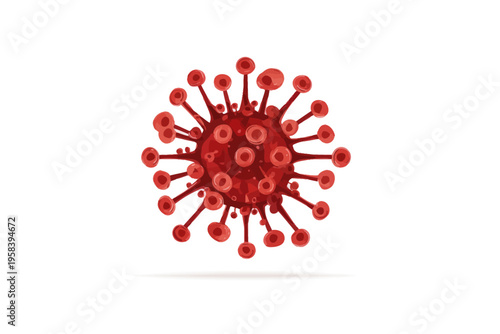 Abstract red virus structure isolated on white background