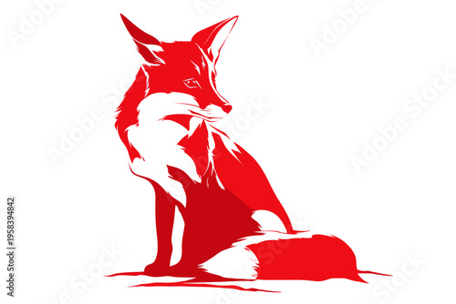 Vibrant red stylized fox silhouette with white accents