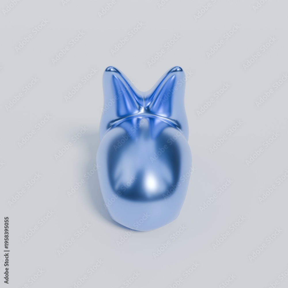 Obraz premium Glossy Blue Rabbit Figurine on Light Gray Background