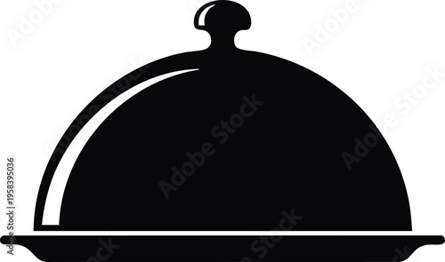 A Black and White Icon of a Covered Dish, Symbolizing Food and Dining