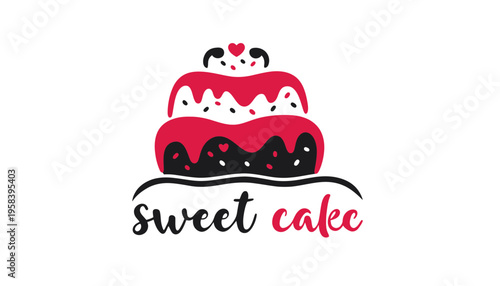 A sweet cake logo with a red and black color scheme and heart design