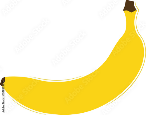 A vibrant yellow banana with a subtle white outline, showcasing its curved shape and appetizing appeal, perfect for healthy eating and culinary creations