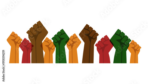 Fist raised illustration of diverse hands in solidarity and protest
