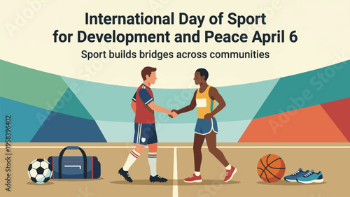 International Day of Sport for Development and Peace April 6 Unity Illustration, Female Athletes Shaking Hands, Fair Play Respect and Inclusive Sports Concept Flat Vector Design