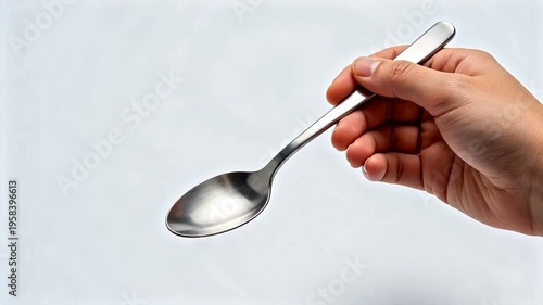 Hand holding a metal spoon