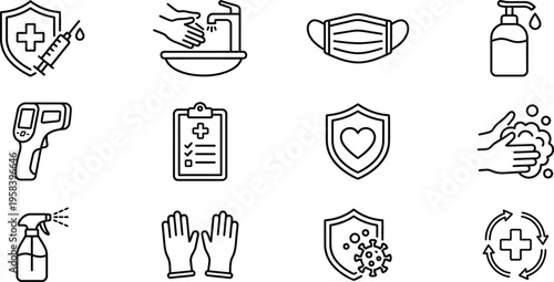 Covid 19 prevention and safety icons
