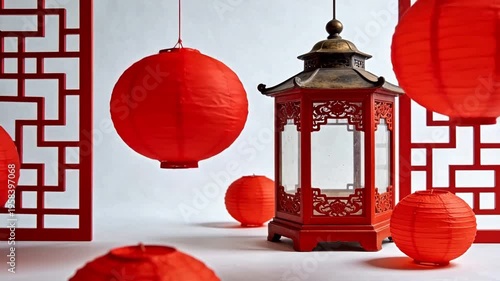 Red paper lanterns and decorative lantern