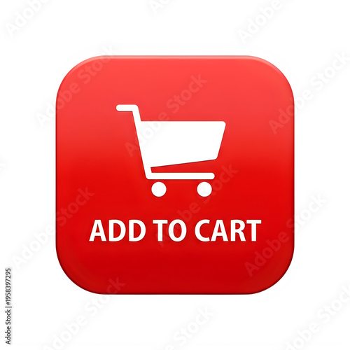 Red add to cart button with shopping cart icon isolated on transparent background