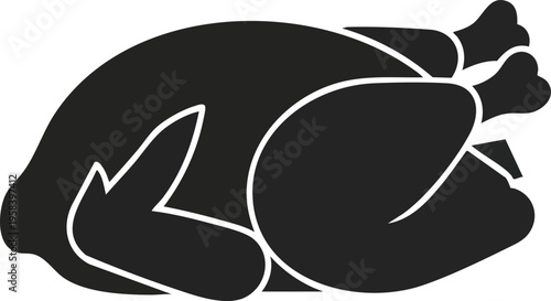 Simple Black Silhouette of a Roasted Whole Chicken Ready for a Feast