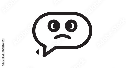 Black line art vector graphic illustration of a confused or sad speech bubble icon