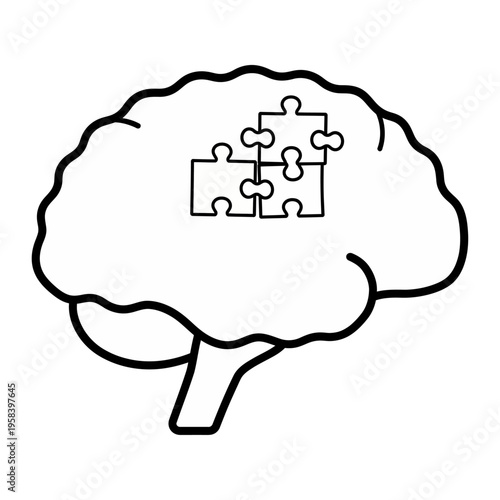 Vector of a brain with puzzle pieces representing problem solving and cognition