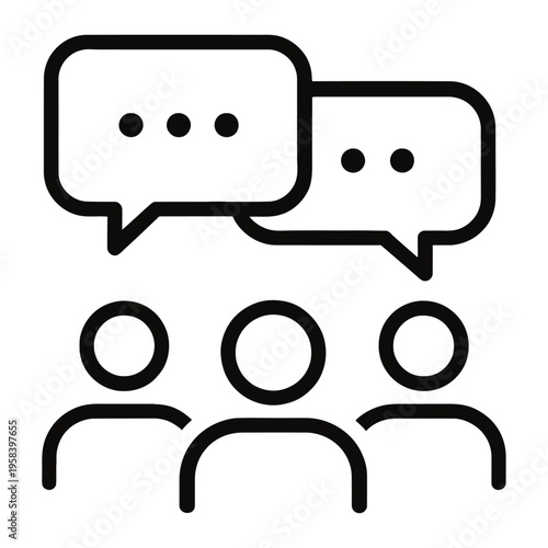 Vector of three people engaged in a conversation with speech bubbles
