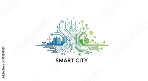 Smart City concept with connected urban landscape and sustainable technology.