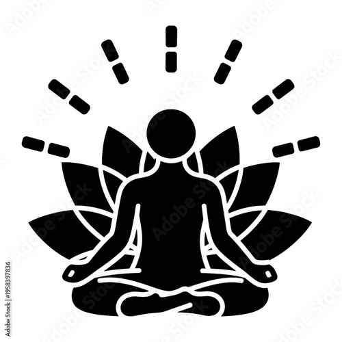 Vector of a person meditating in a lotus position with rays of light radiating around