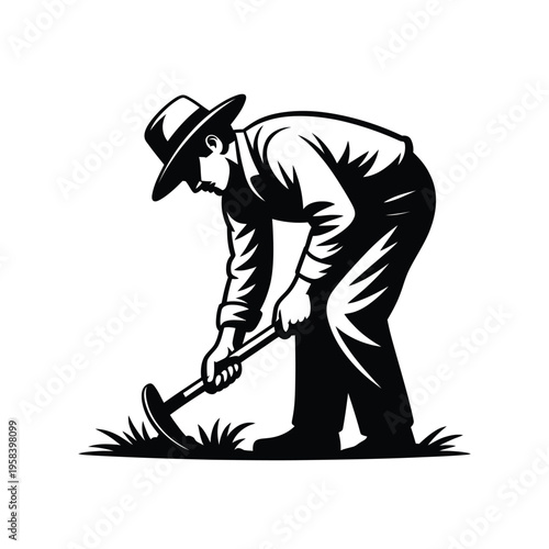 A vintage style illustration of a farmer working in the field