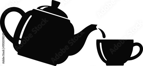 A simple black and white illustration of a teapot pouring tea into a cup, symbolizing a comforting beverage and a moment of relaxation