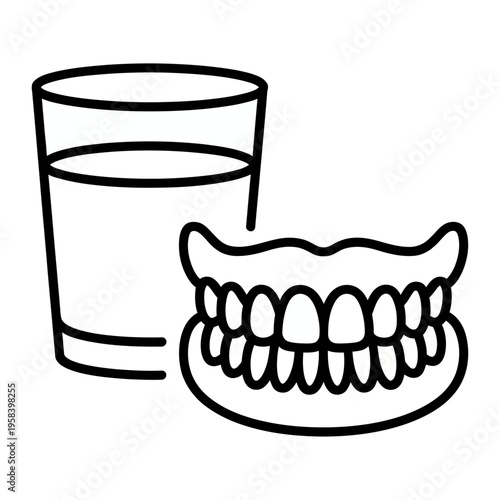 Vector of dentures and a glass of water