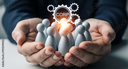 Hands cradling a group of small figures with a glowing 