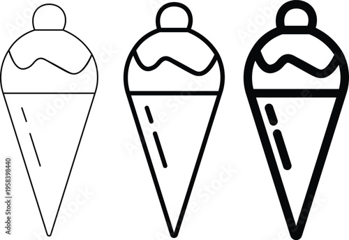 Set of 3 ice cream cone outline vector icons with varying line weights, perfect for dessert menus