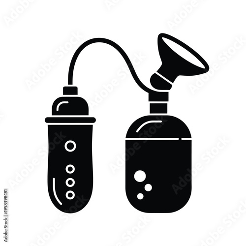 Simple black silhouette illustration of a modern electric breast pump