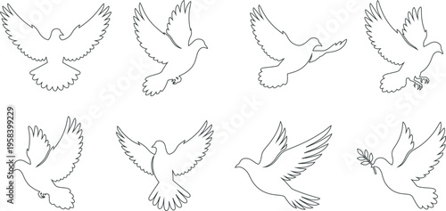 Pigeon Dove outline images Vector Set for Peace Concept